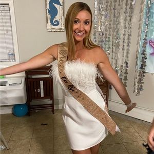 Felicia white faux feather mini dress